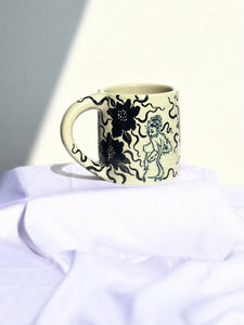 Soft Sage Cheeky Black Floral Mug