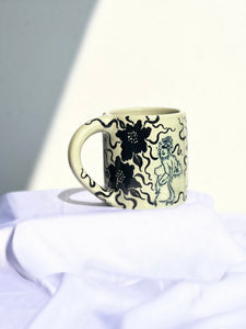 Soft Sage Cheeky Black Floral Mug