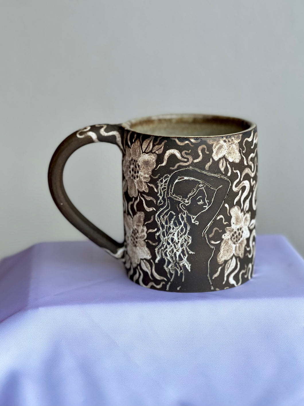 Dark Floral Garden Babe Mug in Antique Blue