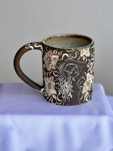 Dark Floral Garden Babe Mug in Antique Blue