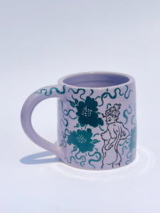 ** NEW ** Lavender Cheeky Mug with Teal Flowers