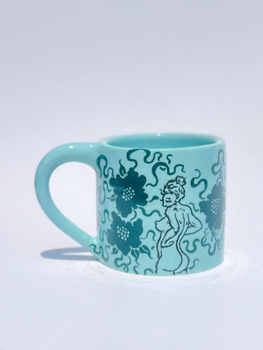 ** NEW ** Robin's Egg Cheeky Mug with Teal Flowers