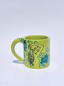 ** NEW ** Lime Green Garden Babe Mug with Teal Flowers