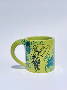 ** NEW ** Lime Green Garden Babe Mug with Teal Flowers