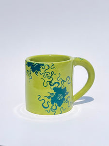 ** NEW ** Lime Green Garden Babe Mug with Teal Flowers