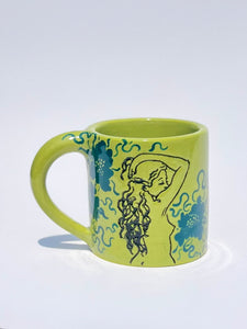 ** NEW ** Lime Green Garden Babe Mug with Teal Flowers