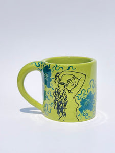 ** NEW ** Lime Green Garden Babe Mug with Teal Flowers