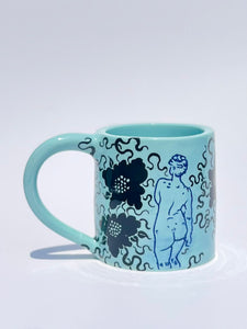 ** NEW ** Robin's Egg Classic Blue Figure Mug with Black Flowers