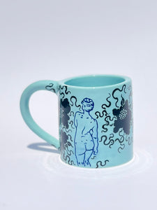 ** NEW ** Robin's Egg Classic Blue Figure Mug with Black Flowers