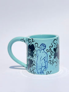 ** NEW ** Robin's Egg Classic Blue Figure Mug with Black Flowers