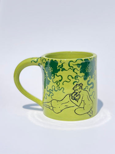 ** NEW ** Lime Green Bilitis Mug with Green Flowers