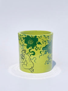 ** NEW ** Lime Green Bilitis Mug with Green Flowers