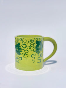 ** NEW ** Lime Green Bilitis Mug with Green Flowers