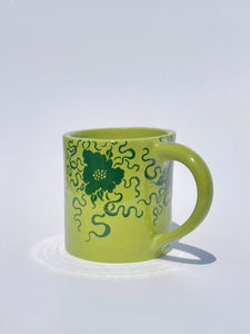 ** NEW ** Lime Green Bilitis Mug with Green Flowers
