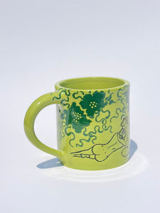 ** NEW ** Lime Green Bilitis Mug with Green Flowers