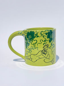 ** NEW ** Lime Green Bilitis Mug with Green Flowers