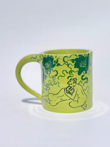 ** NEW ** Lime Green Bilitis Mug with Green Flowers