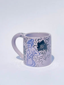 ** NEW ** Lavender Cheeky Blue Figure Mug with Black Flowers