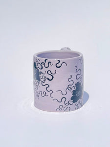 ** NEW ** Lavender Cheeky Blue Figure Mug with Black Flowers