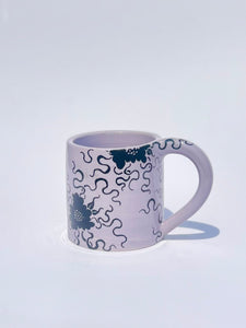 ** NEW ** Lavender Cheeky Blue Figure Mug with Black Flowers