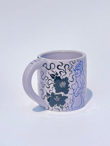 ** NEW ** Lavender Cheeky Blue Figure Mug with Black Flowers