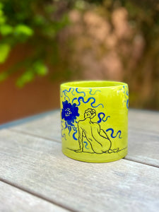 ** NEW ** Lime Green Recline Tumbler with Blue Flowers