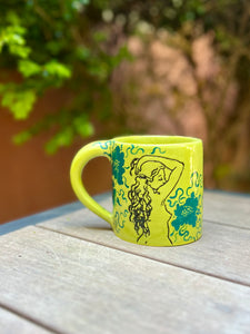 ** NEW ** Lime Green Garden Babe Mug with Teal Flowers