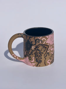 ** NEW ** Black and Pink Flower Mug