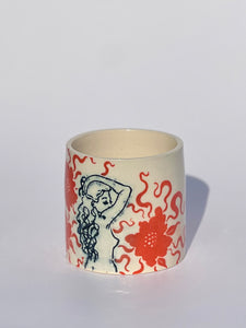 * NEW * Porcelain Floral Tumbler in Electric Orange