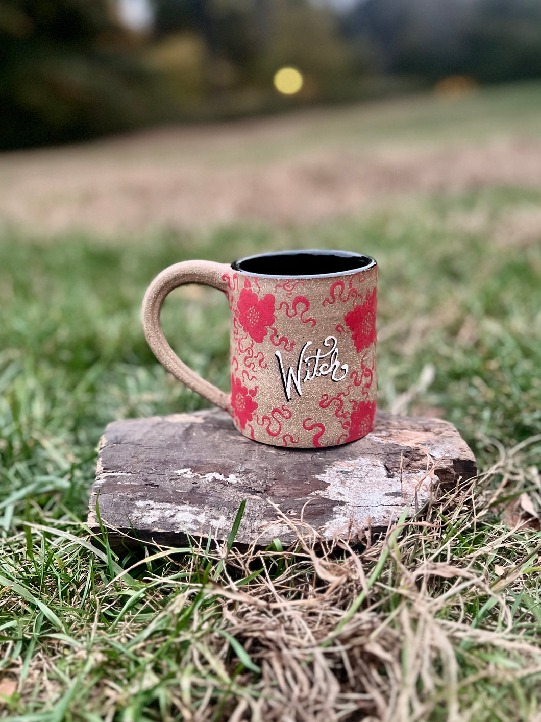 ** NEW ** Red Flower Witch Mug