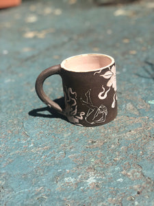 Dark Floral Cappuccino Mug with Pink Flowers