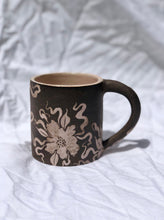 Dark Floral Cappuccino Mug with Pink Flowers