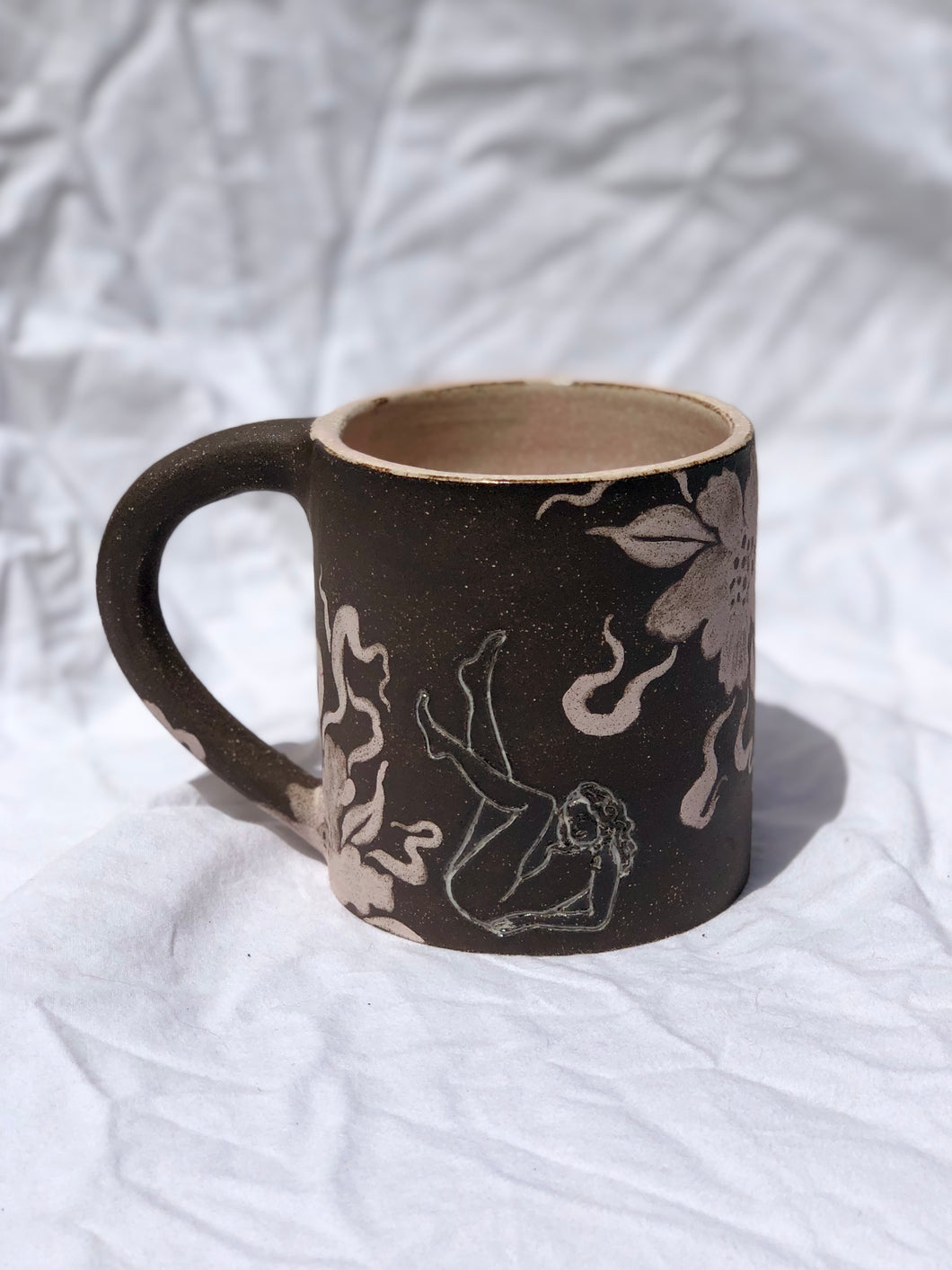 Dark Floral Cappuccino Mug with Pink Flowers