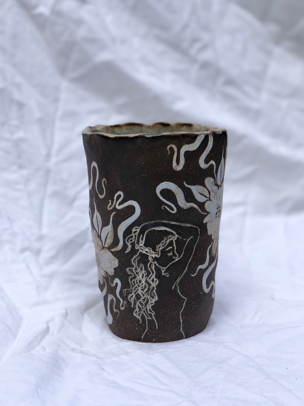 Dark Forest Hand Built Cup in Antique Blue