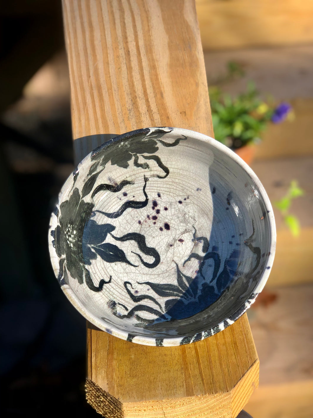 Raku Black Flower Bowl