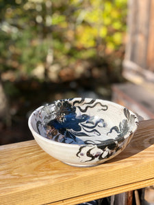 Raku Black Flower Bowl